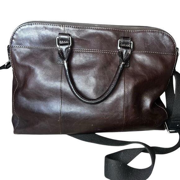 Vintage FOSSIL Mercer Dark Brown Leather Double Zip Work Messenger Bag tote - Picture 2 of 10